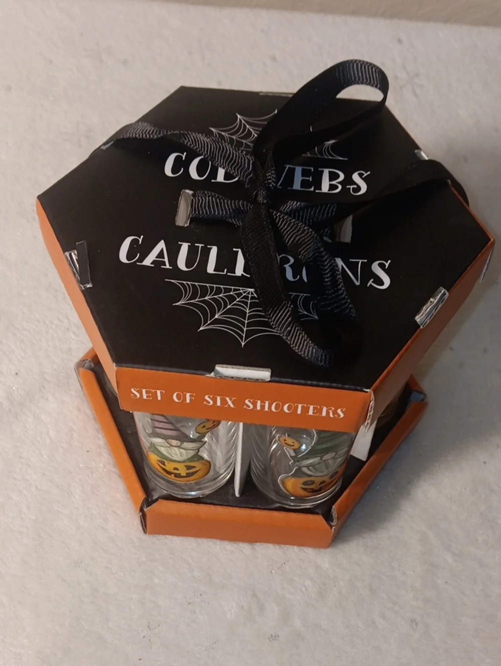 NIB Halloween Wizard Gnomes & Pumpkins 4oz Tall Shot Shooter Glasses - Set of 6